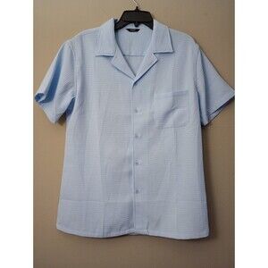 Coofandy Light Blue Textured Button Up Short Sleeve Size Medium